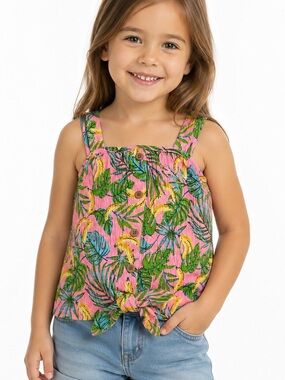 Cynthia Rowley Girls Tropical Banana Print Button Front Tank Top Size 4